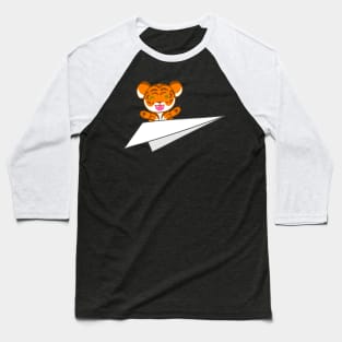 Cute Tiger on a Paper Airplane Baseball T-Shirt